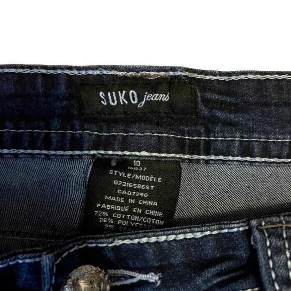 SUKO Size 29x31" Avery Slim Bootcut Faded Mid Rise Distressed Blue Denim… - Picture 5 of 12